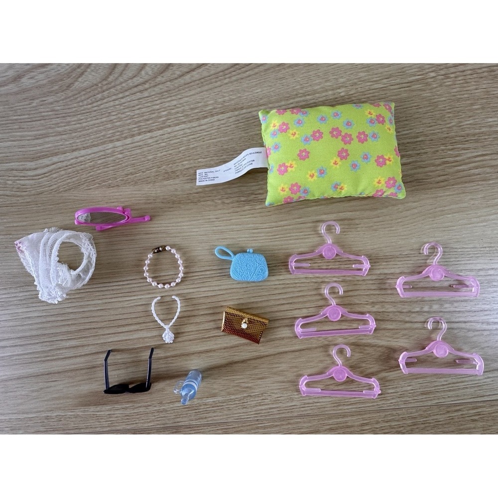 Vintage 2003 Barbie Mattel Doll Accessories Lot Pillow Mirror Hangers Purse Y2K